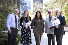 Edward Gleeson MLRC Board Chair, Aoife Kelly-Desmond, MLRC Managing Solicitor, Eithne Lynch, Head of Pro Bono ALG, Mike Allen, Head of Advocacy at Focus Ireland and Pat Dennigan, CEO of Focus Ireland